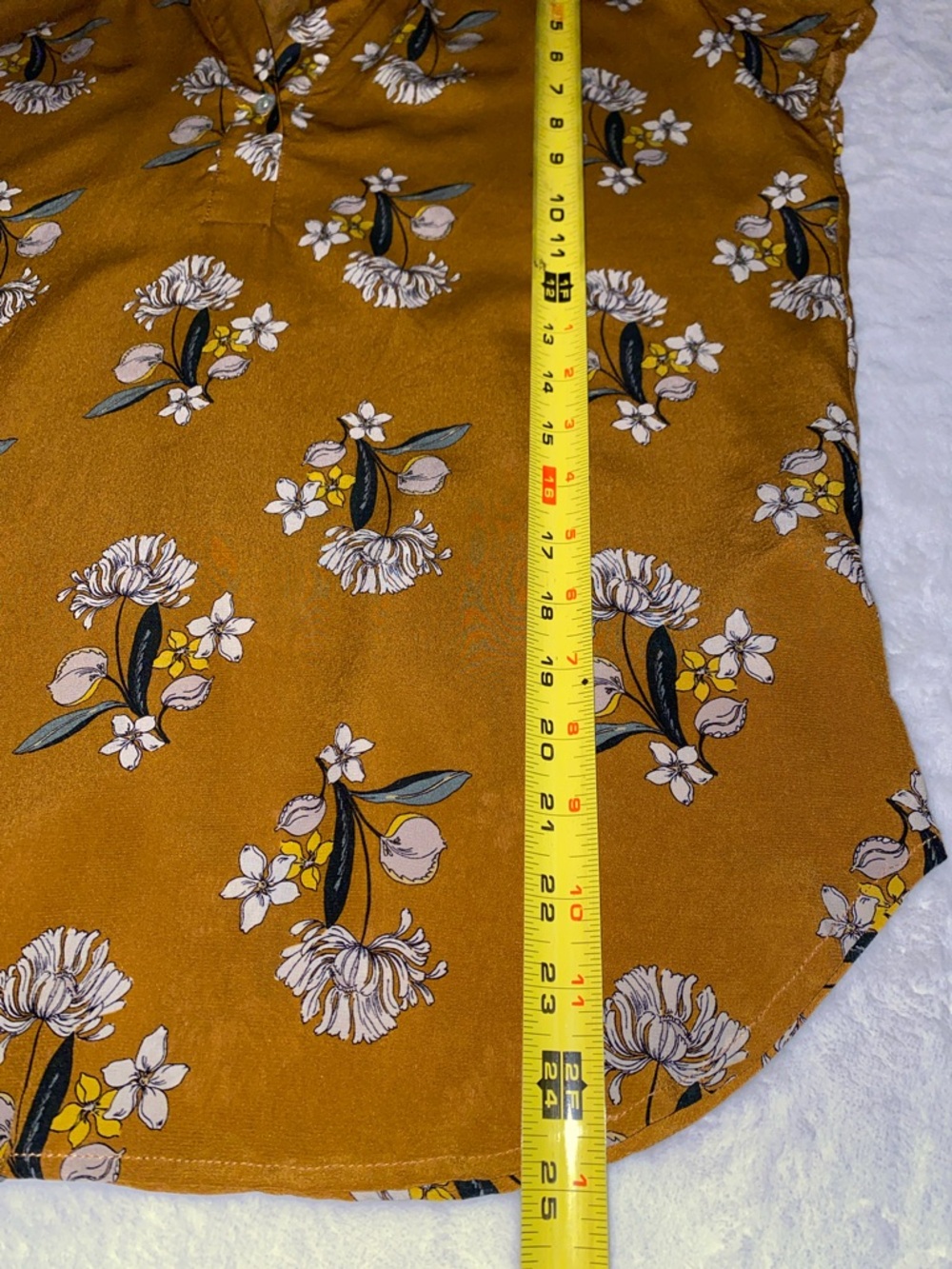 Amour Vert Silk Floral Cap Sleeve Blouse Size Small Ochre Mustard Yellow - Picture 6 of 7